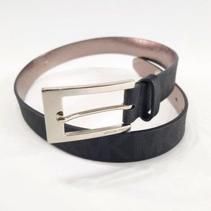 Michael Kors Womens Rectangle Buckle MK Logo Belt Black Gray Size Medium